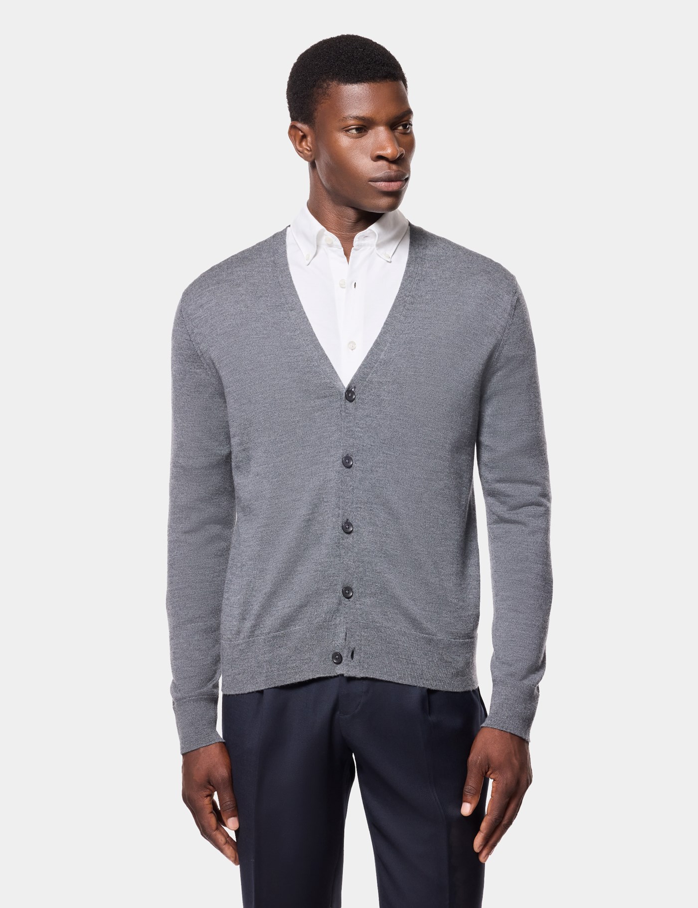 Hawes & Curtis Grey V-Neck Cardigan | Machine Washable Size: Medium