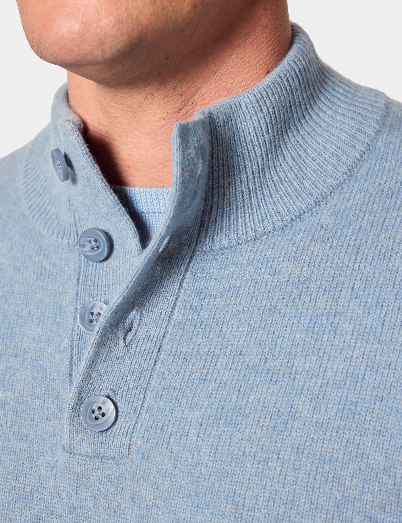 Hawes & Curtis Blue Button Neck Jumper Size: Large image 2