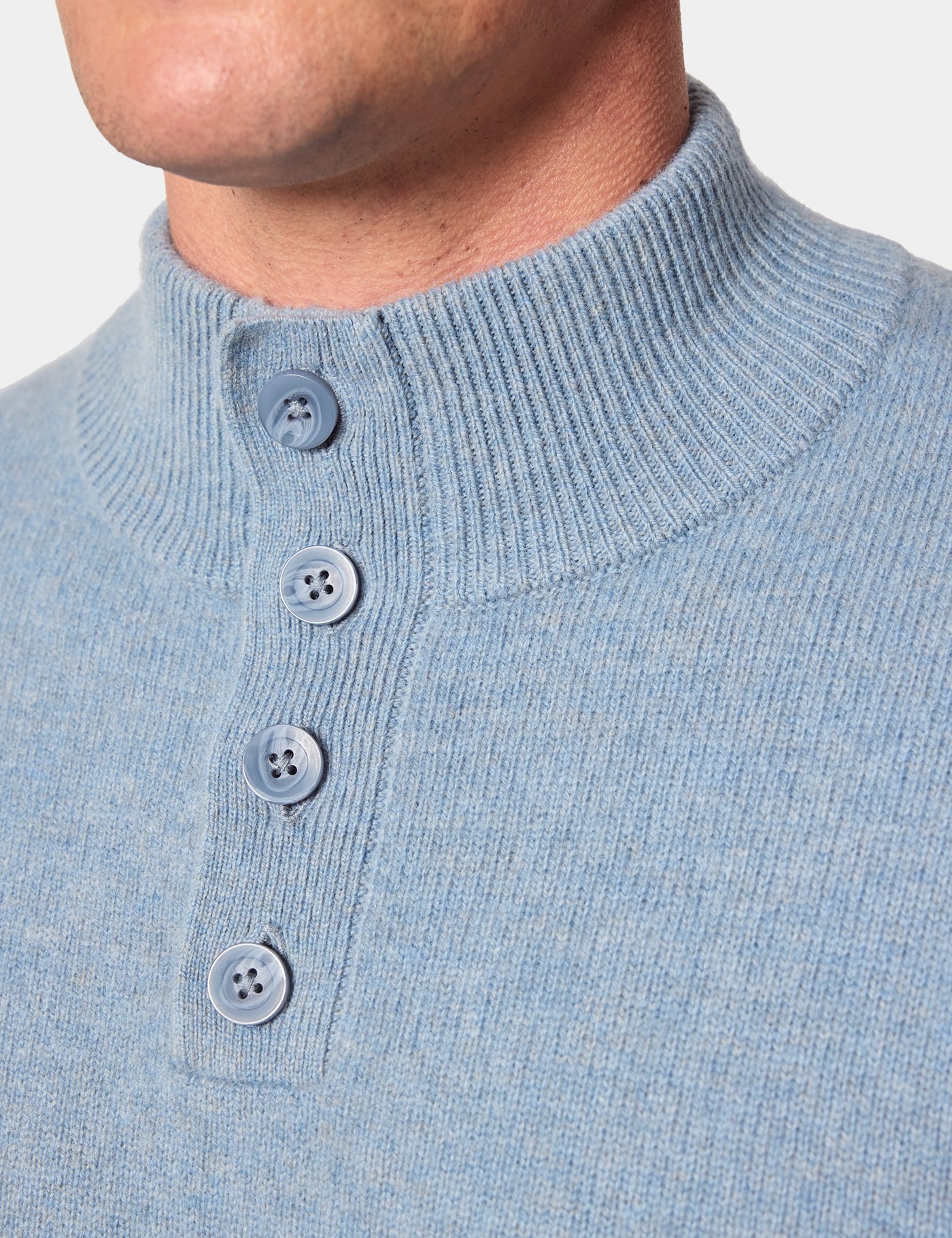 Hawes & Curtis Blue Button Neck Jumper Size: Large image 3