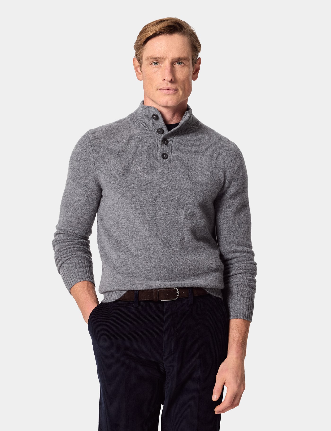Hawes & Curtis Grey Button Neck Jumper Size: XXL