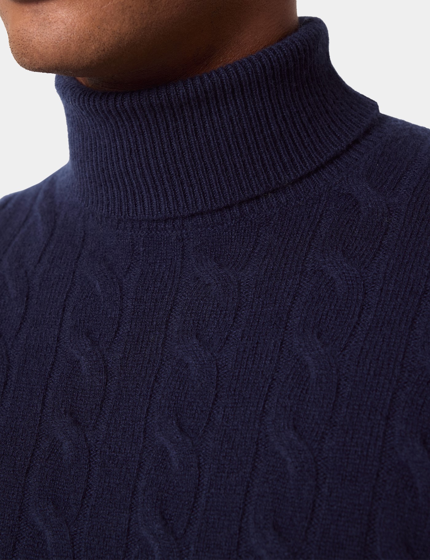 Hawes & Curtis Navy Cable Knit Roll Neck Jumper Size: XL image 2