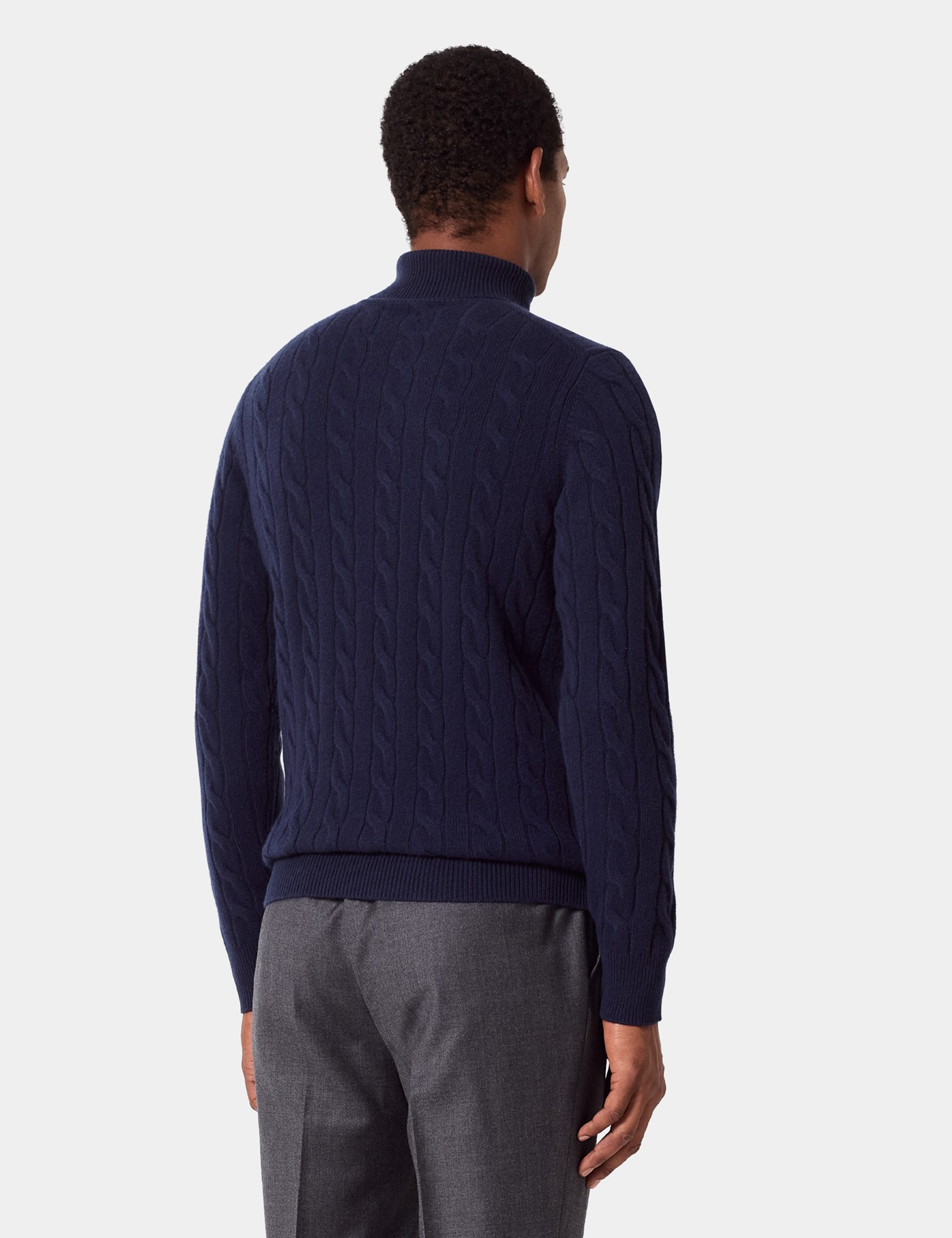 Hawes & Curtis Navy Cable Knit Roll Neck Jumper Size: XL image 3