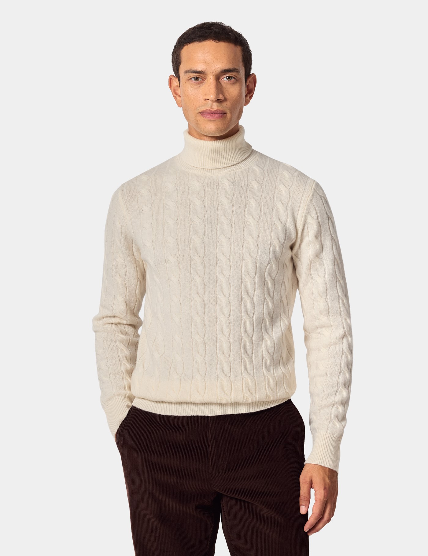& Cable Knit Roll Neck Jumper