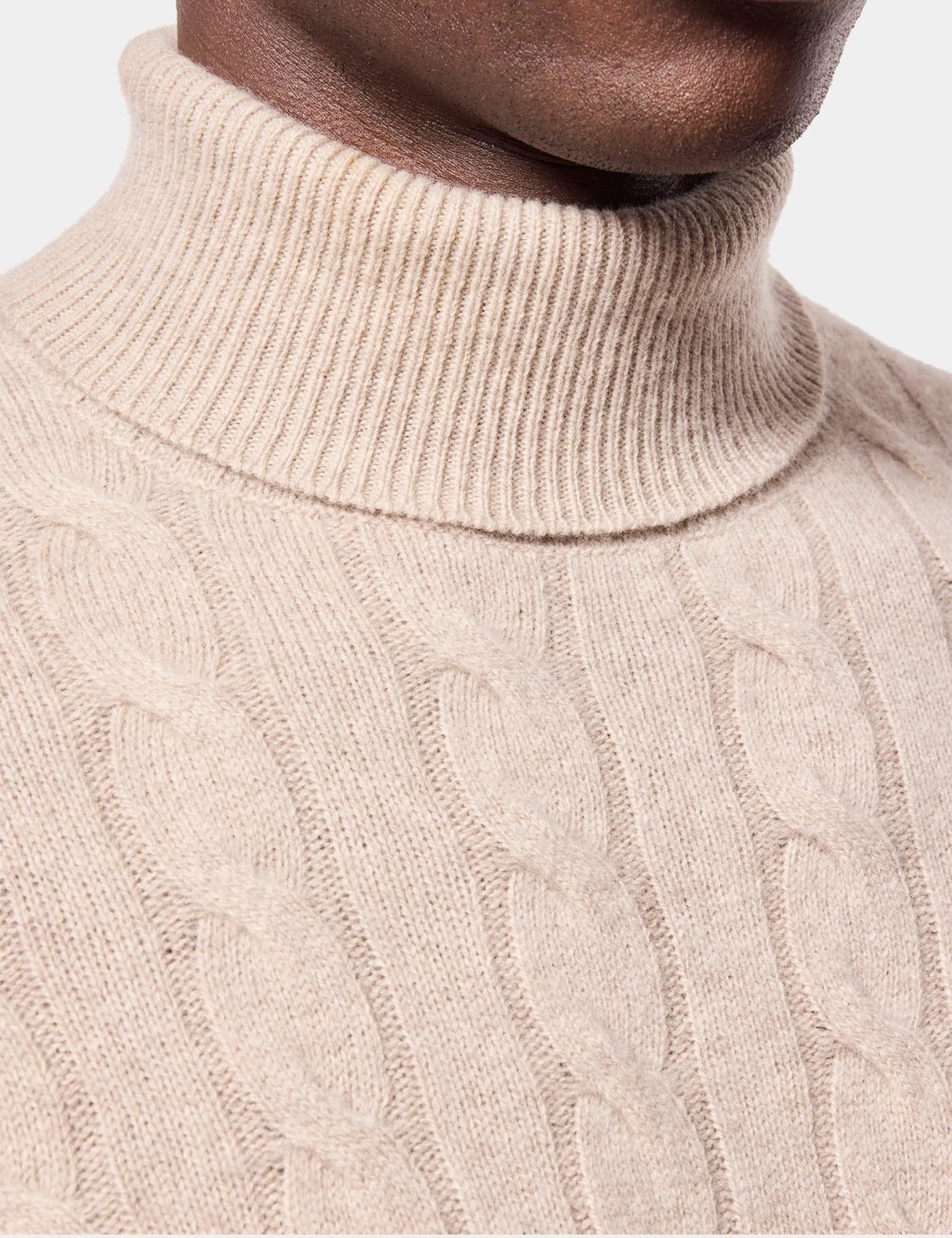Hawes & Curtis Light Sand Cable Knit Roll Neck Jumper Size: XL image 3