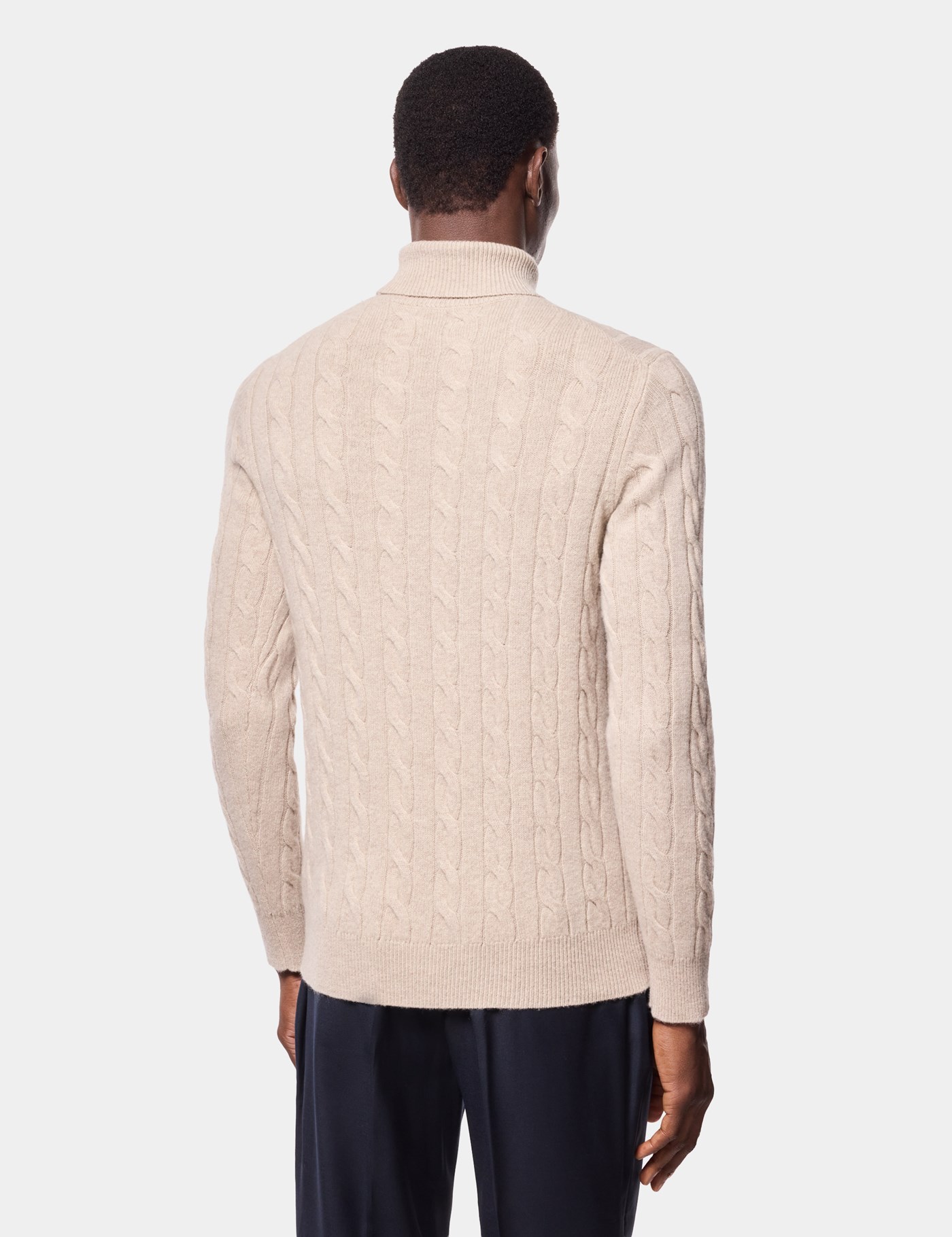 Hawes & Curtis Light Sand Cable Knit Roll Neck Jumper Size: XL image 4