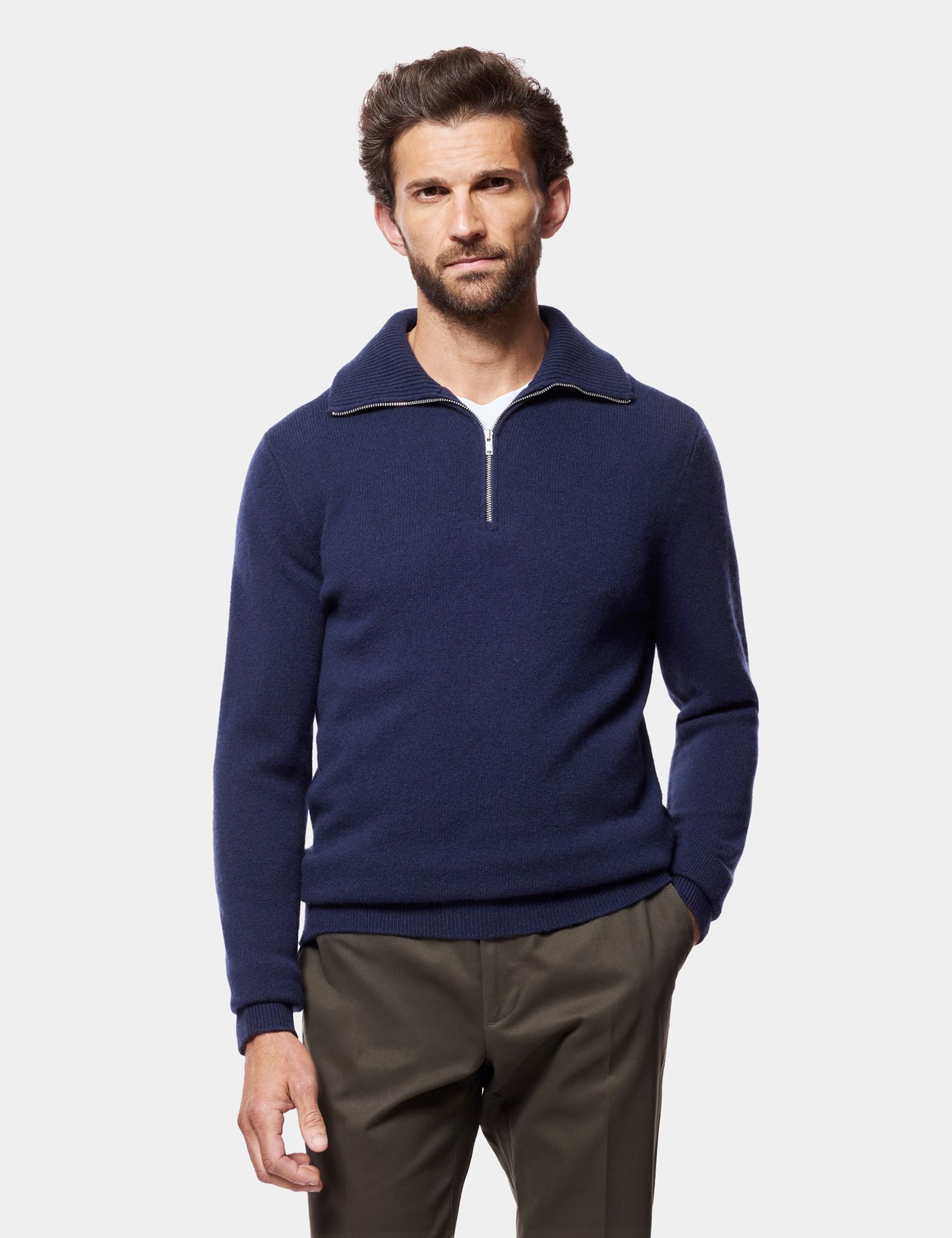 Hawes & Curtis Navy Flat Lay Zip Neck Jumper Size: Large