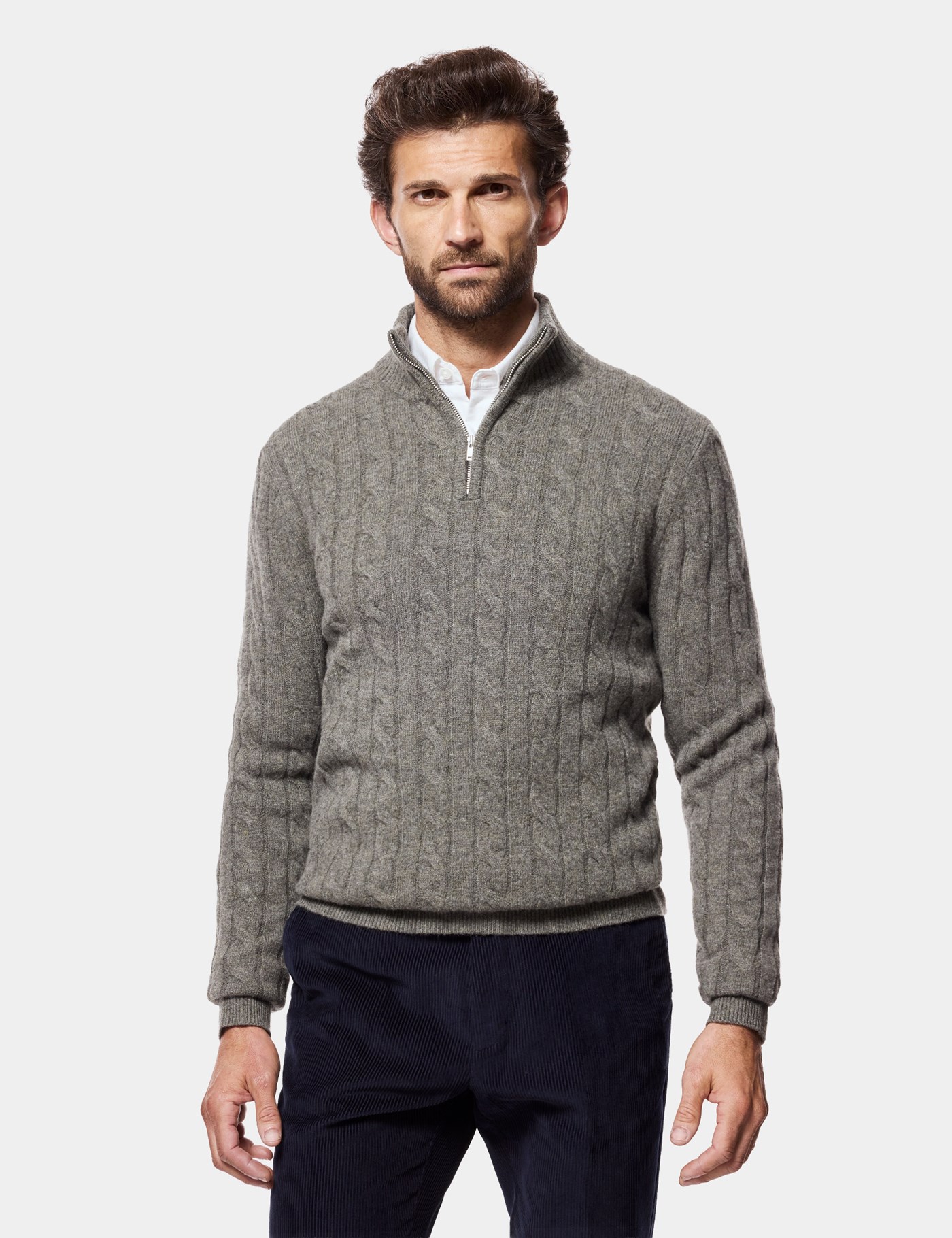 Hawes & Curtis Forest Green Cable Knit Half Zip Jumper Size: Small