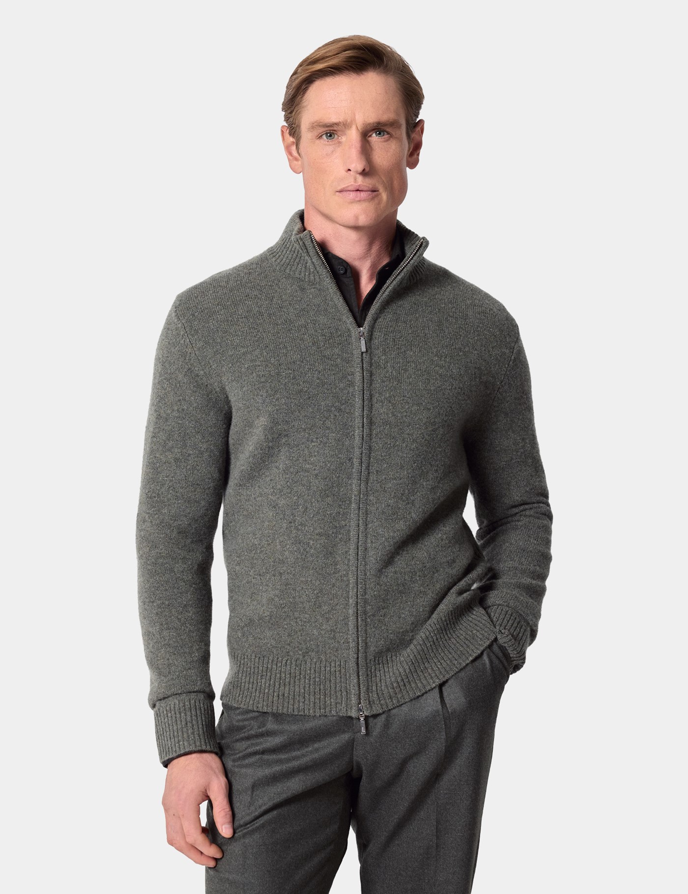 Hawes & Curtis Forest Green Zip Through Jumper Size: XXL