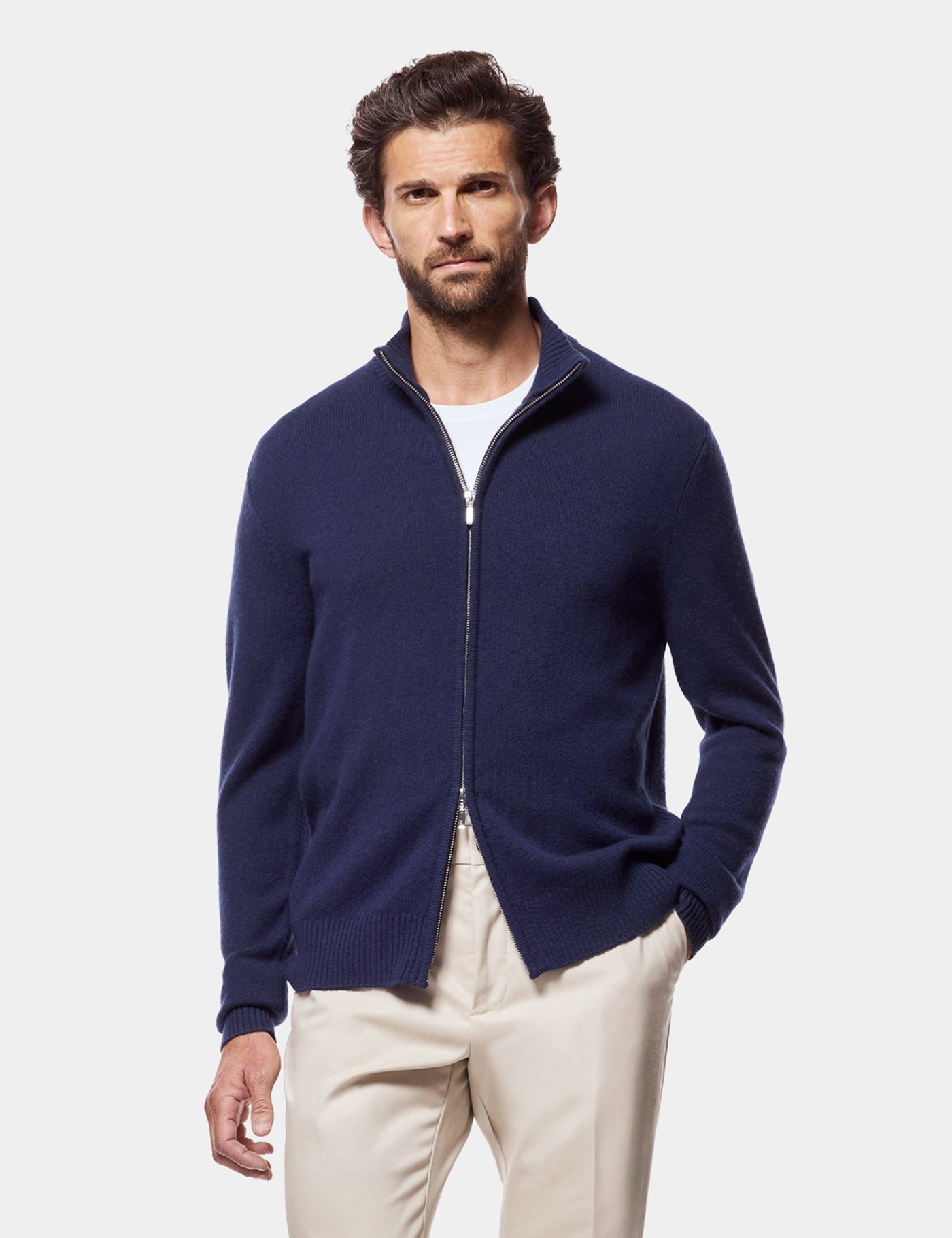 Hawes & Curtis Navy Zip Through Jumper Size: XXL