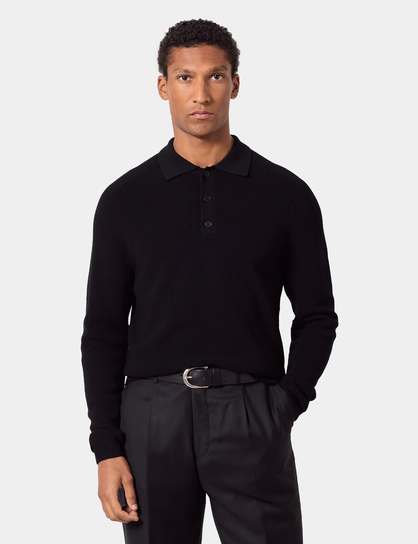Hawes & Curtis Black Knitted Polo Jumper | Machine Washable Size: XXL
