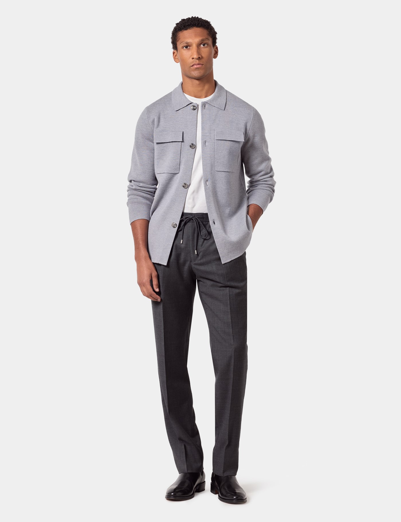 Hawes & Curtis Light Grey Knitted Overshirt | Machine Washable Size: Small image 2