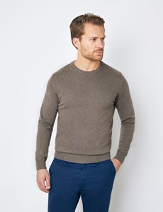 Cappucino Italian Cashmere Wool Mix Crew Neck Sweater