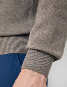 Rundhals Pullover – Slim Fit – Italienische Wollmischung mit Kaschmir – Hellbraun