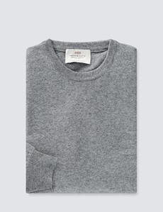Grey Italian Cashmere Wool Mix Crew Neck Sweater