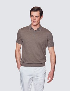 Men’s Taupe Linen Cotton Mix Polo Shirt