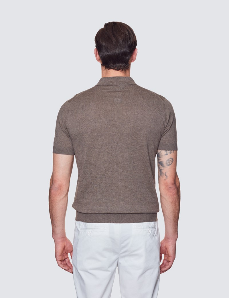 Men’s Taupe Linen Cotton Mix Polo Shirt