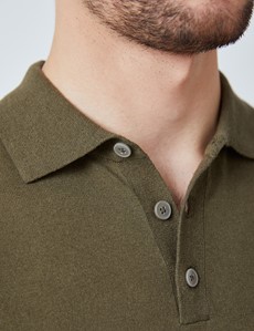 Men’s Olive Linen Cotton Mix Polo Shirt