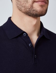 Men’s Navy Linen Cotton Mix Polo Shirt