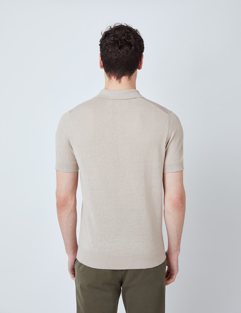 Men’s Stone Linen Cotton Mix Polo Shirt
