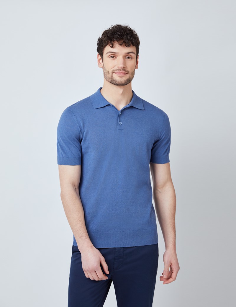 Men’s Denim Linen Cotton Mix Polo Shirt