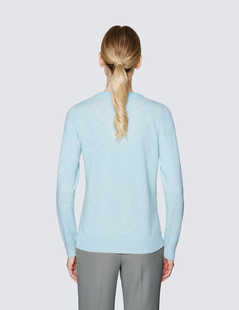 Damen Pullover – V-Ausschnitt – Wolle-Kaschmir Mix – hellblau