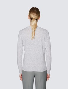 Women’s Light Grey Wool Cashmere V-Neck Jumper