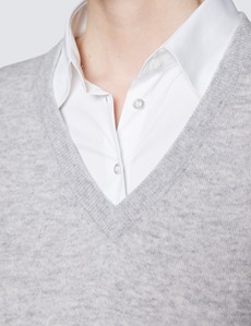 Damen Pullover – V-Ausschnitt – Wolle-Kaschmir Mix – grau