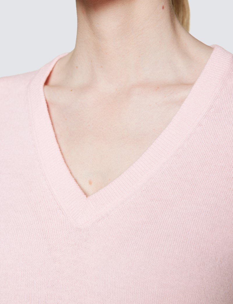 Women’s Light Pink Wool Cashmere V-Neck Jumper 