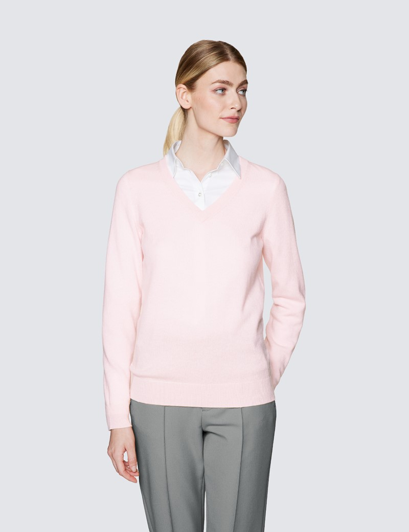 Damen Pullover – V-Ausschnitt – Wolle-Kaschmir Mix – rosa