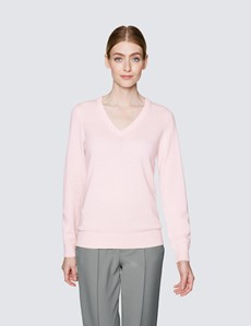 Damen Pullover – V-Ausschnitt – Wolle-Kaschmir Mix – rosa
