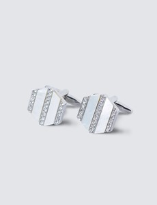 Women's Silver & Clear Hexagonal Crystal Cufflinks 