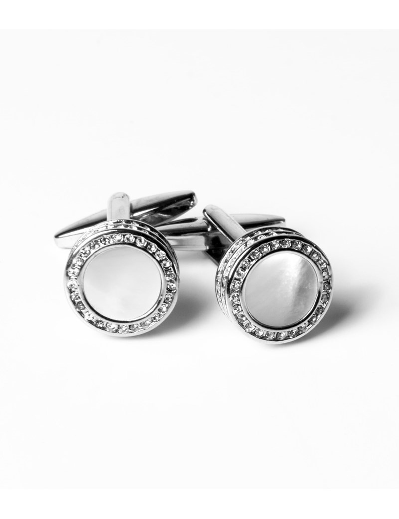 Women's Silver & Clear Mother of Pearl Diamante Cufflinks