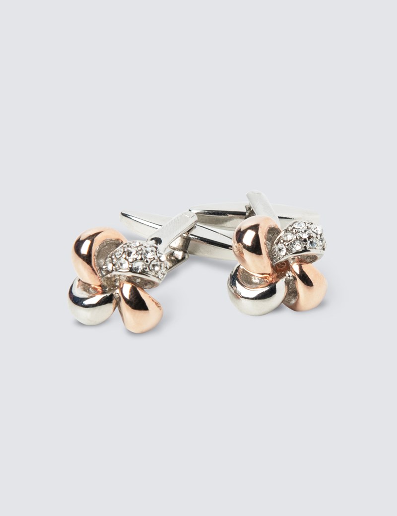 Women's Silver & Rose Two Tone Ribbon Cufflinks Hawes & Curtis
