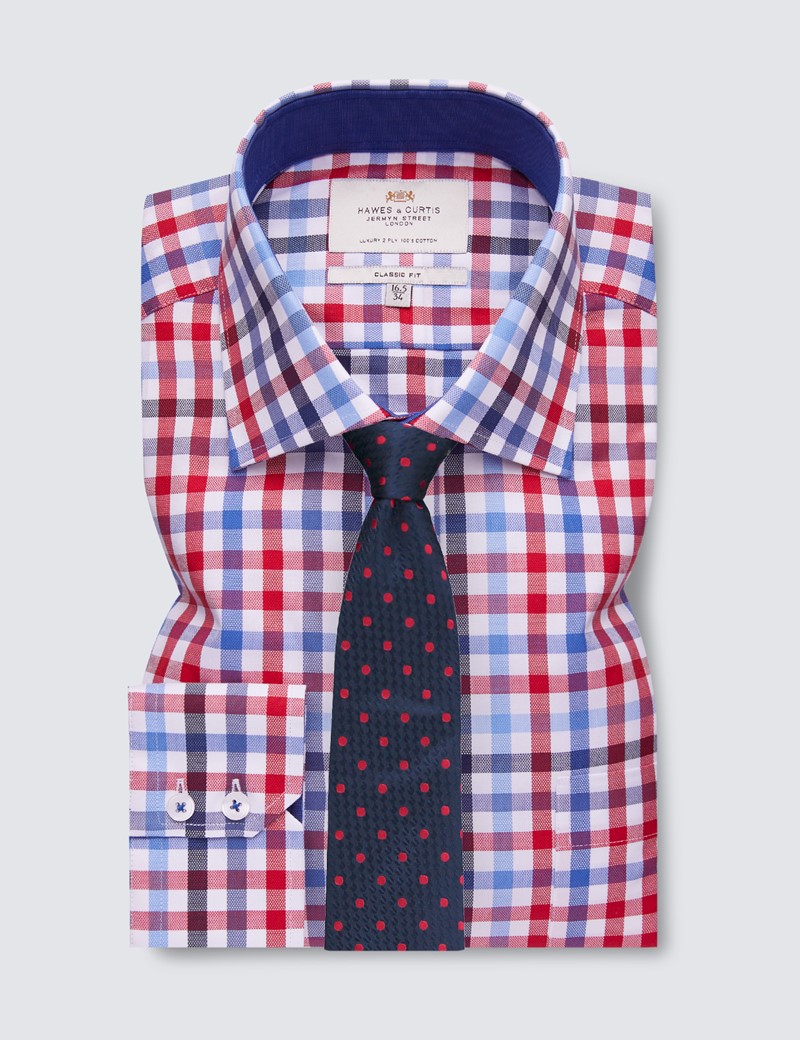 Bügelleichtes Businesshemd – Classic Fit – Brusttasche – blau rot kariert