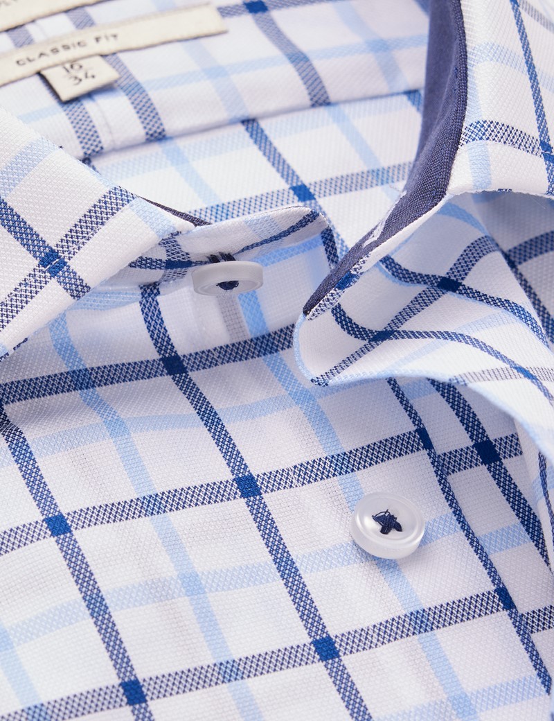 Easy Iron Navy & Blue Multi Check Classic Fit Shirt - Single Cuff