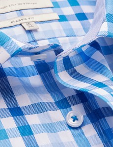 Bügelleichtes Businesshemd – Classic Fit – Kentkragen – blau hellblau kariert mit Kontrast