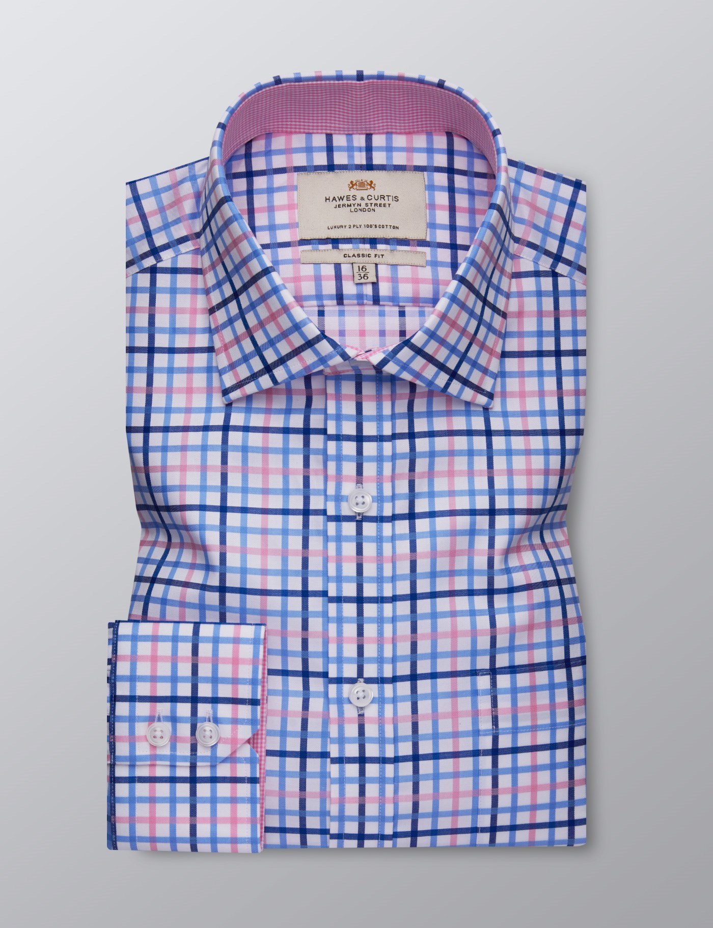 Men's Formal Blue & Pink Multi Check Classic Fit Shirt - Single Cuff ...