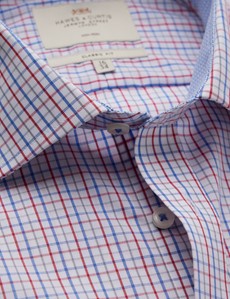 Non Iron Red & Blue Multi Check Classic Fit Shirt With Semi Cutaway Collar - Single Cuffs