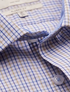 Non Iron Yellow & Blue Multi Check Classic Fit Shirt With Semi Cutaway Collar - Single Cuffs