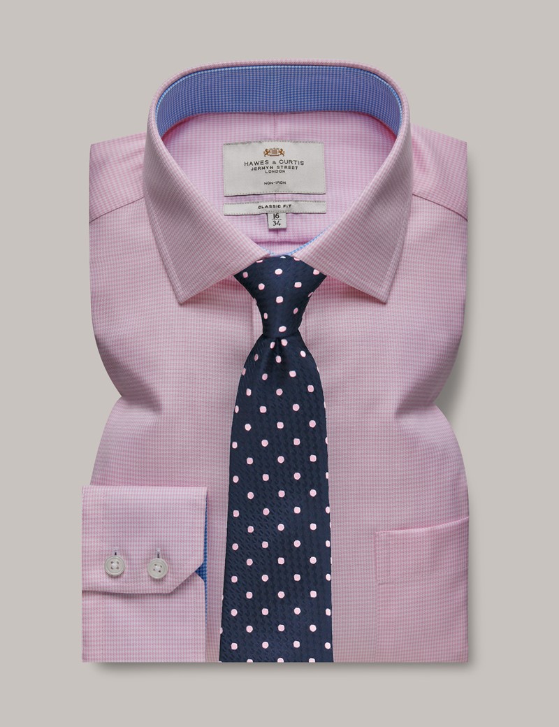 Men's Non-Iron Pink & White Dogtooth Classic Shirt - Contrast Detail ...
