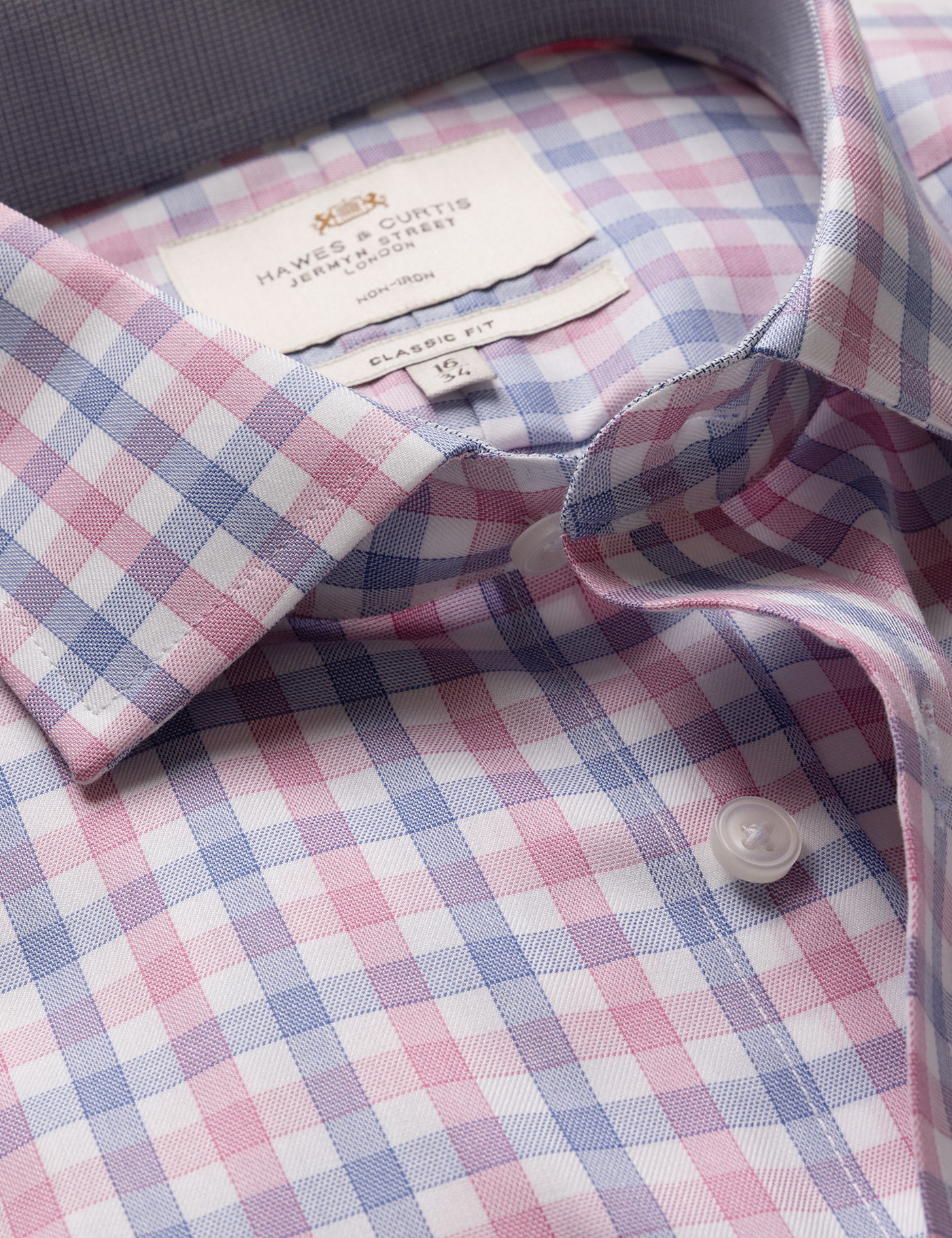 & Classic Fit & Red Check Non Iron Shirt Contrast Detail Chest Pocket 18" collar 36" sleeve