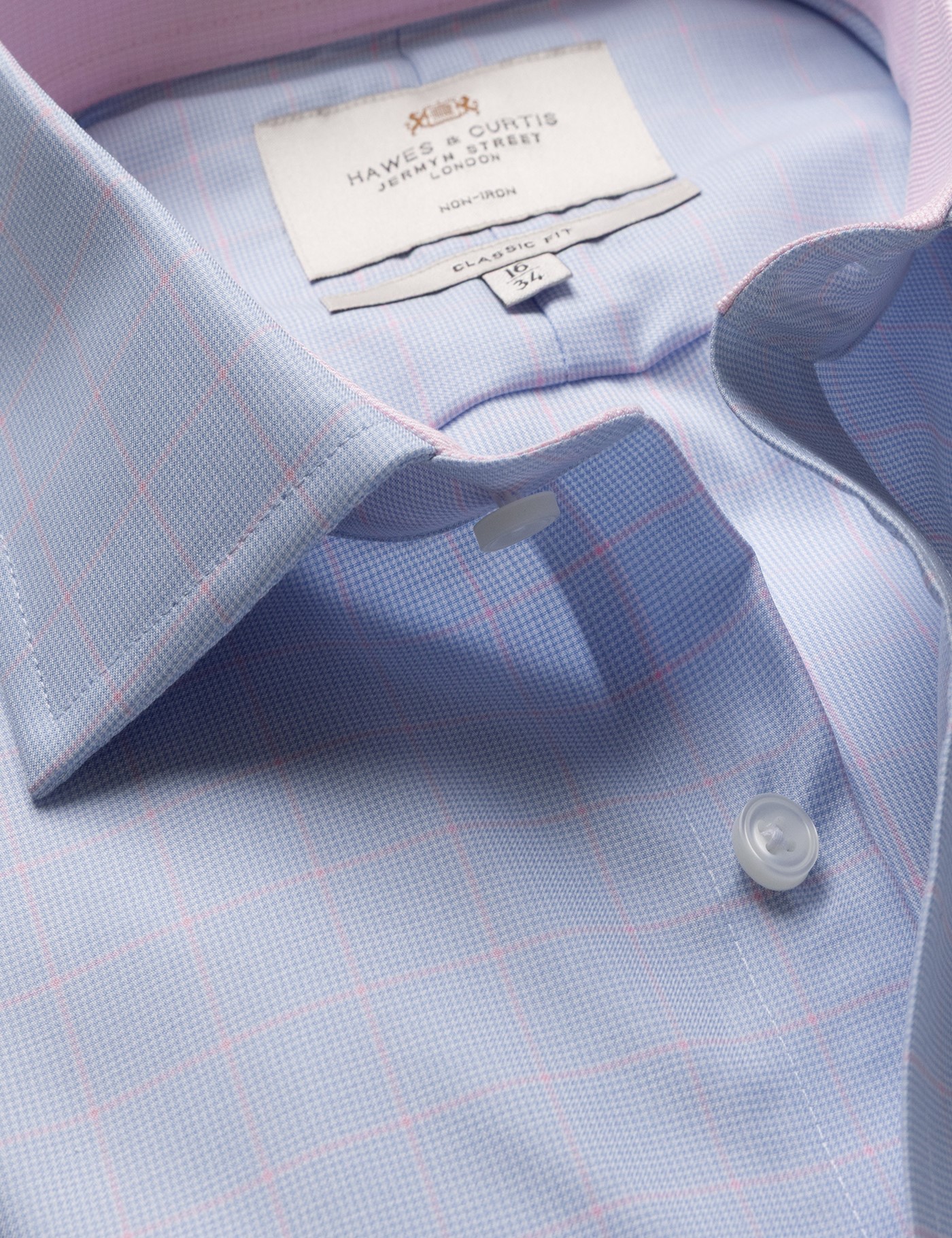 & Classic Fit & Pink Check Non Iron Shirt Contrast Detail Chest Pocket 19" collar 38" sleeve
