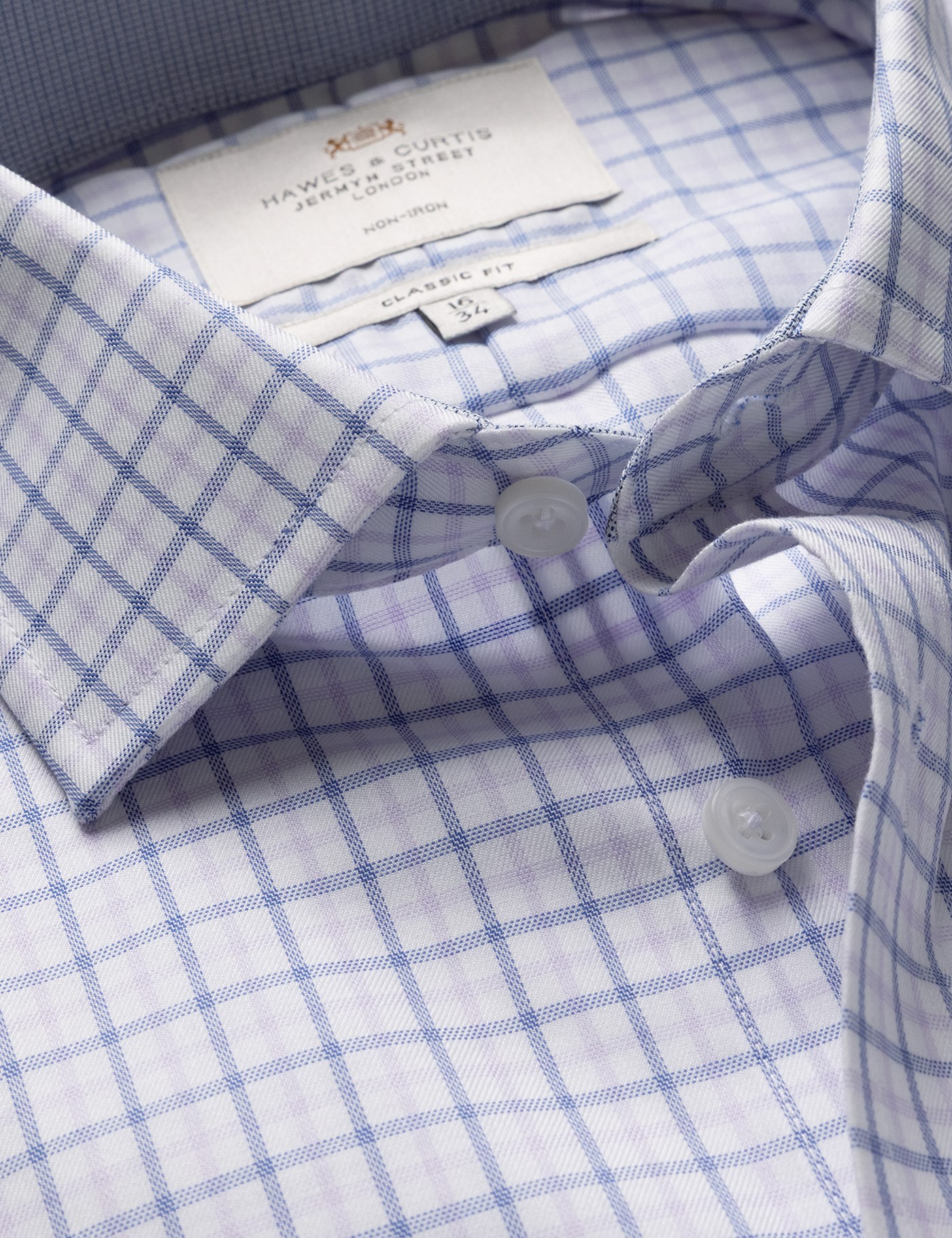 & Classic Fit & Lilac Check Non Iron Shirt Contrast Detail Chest Pocket 18" collar 38" sleeve
