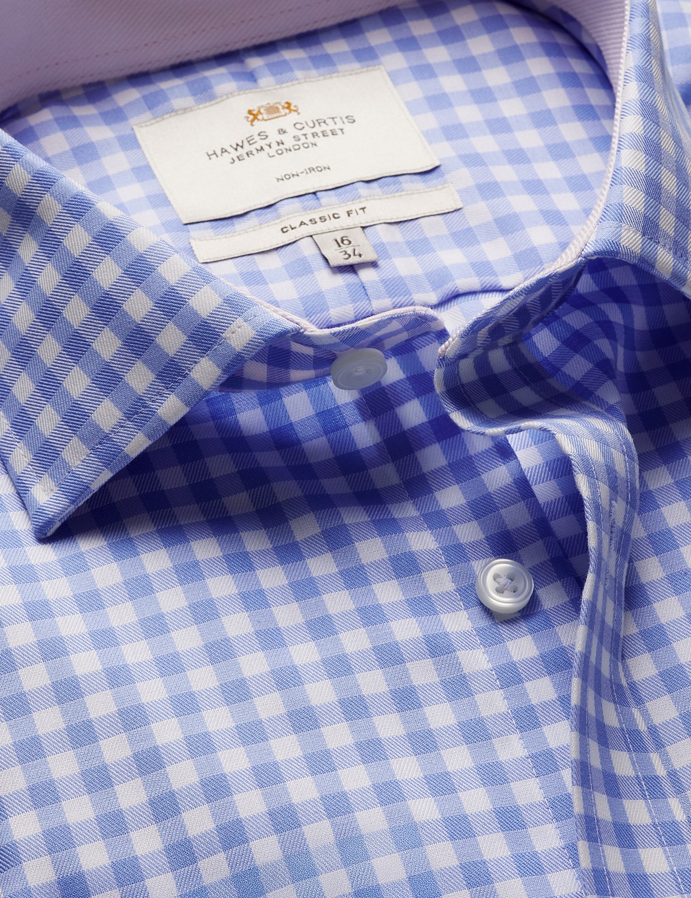 & Classic Fit Blue & Bold Check Non Iron Shirt Contrast Detail Chest Pocket 18" collar 38" sleeve
