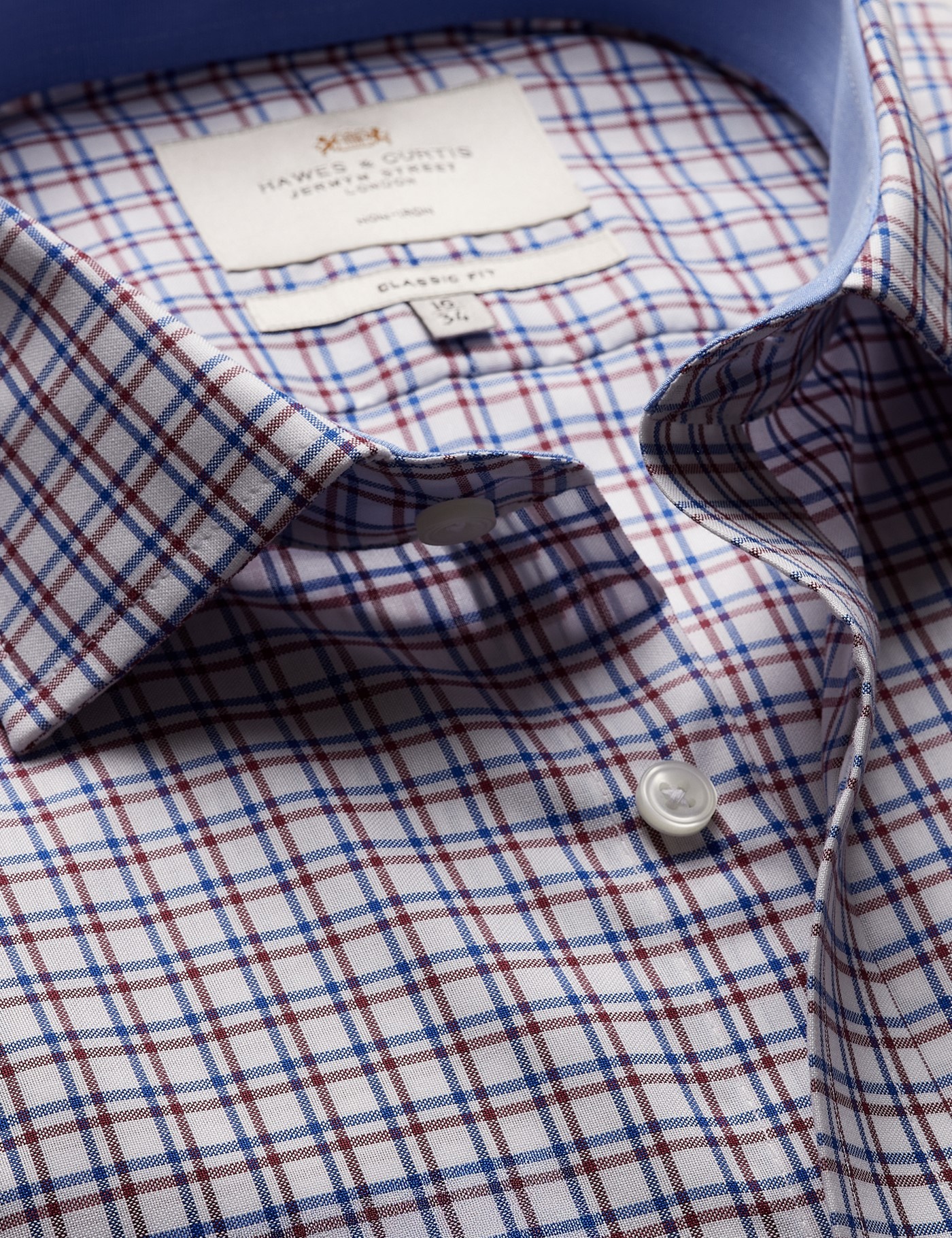 Hawes & Curtis Classic Fit Blue & Red Check Non-Iron Shirt | Contrast Detail | Chest Pocket Size: 18" collar, 36" sleeve