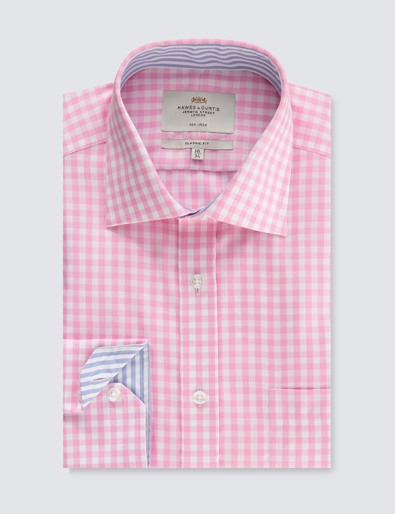 Men's Formal Pink & White Large Gingham Check Classic Fit Shirt ...