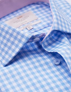 Non Iron Blue & White Bold Check Classic Fit Shirt with Contrast Detail & Chest Pocket - Single Cuffs