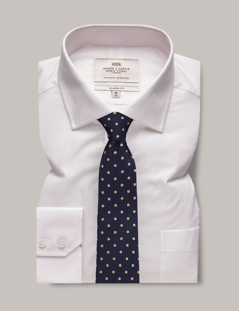 Men's White Poplin Classic Shirt With Contrast Detail & Breast Pocket