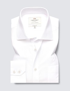 Easy Iron White Poplin Classic Fit Shirt With Chest Pocket - Single Cuffs
