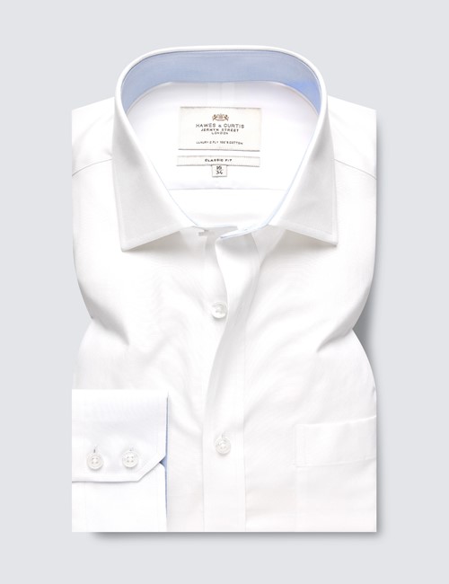 White Poplin Classic Fit Shirt With Contrast Detail & Breast Pocket